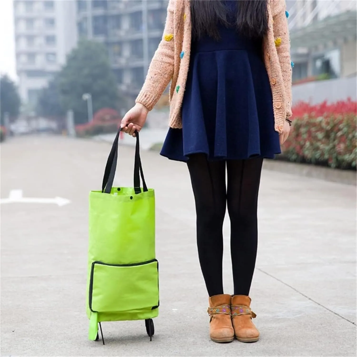 Folding Shopping Cart, Folding Shopping Bag Shopping Buy Food Trolley Bag On Wheels Bag Buy Vegetables Shopping Organizer Grocery Utility Carts(Green)