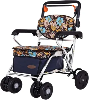 Folding Shopping Cart, Shopping Cart Four-Wheeled Walker Shopping Cart Foldable Portable Walker Height-Adjustable Grocery Utility Carts, 95*42cm