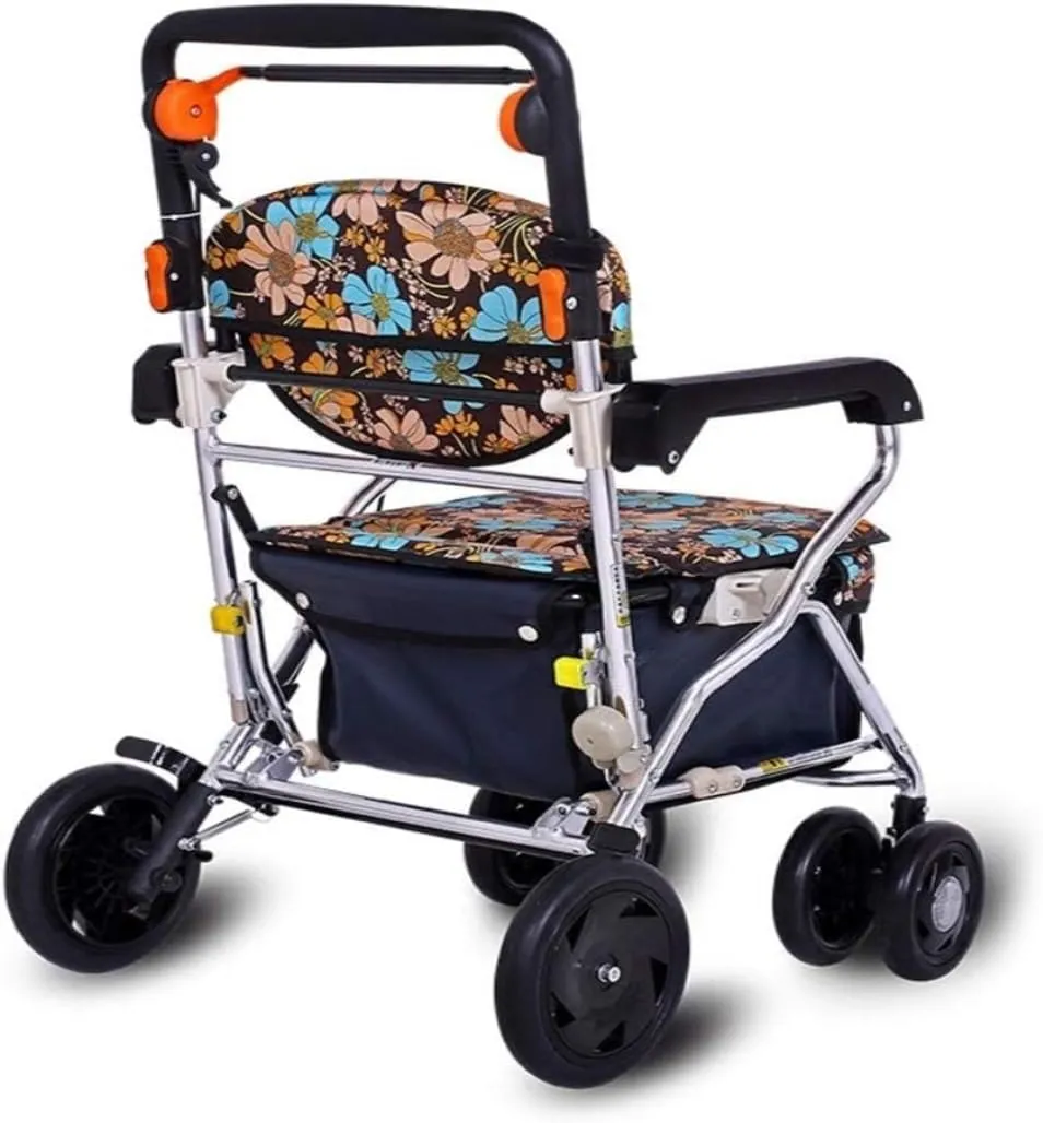 Folding Shopping Cart, Shopping Cart Four-Wheeled Walker Shopping Cart Foldable Portable Walker Height-Adjustable Grocery Utility Carts, 95*42cm