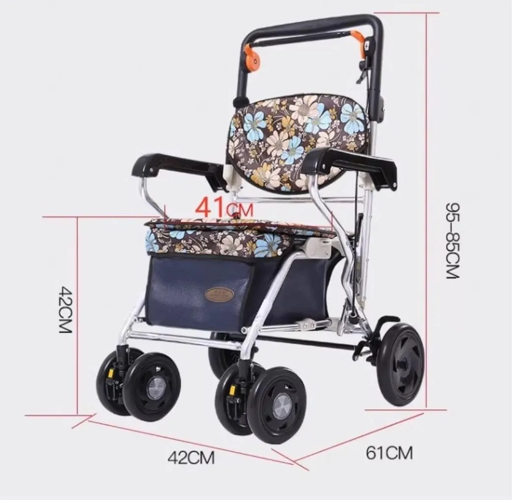 Folding Shopping Cart, Shopping Cart Four-Wheeled Walker Shopping Cart Foldable Portable Walker Height-Adjustable Grocery Utility Carts, 95*42cm