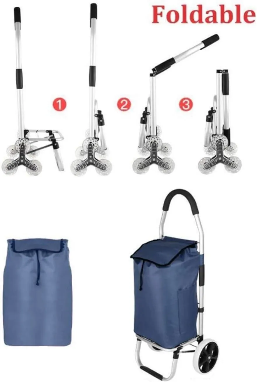 Folding Shopping Cart, Shopping Trolley Foldable Shopping Cart Solid with Bag Multifunctional Luggage Cart with Wheel Grocery Utility Carts(Blue)