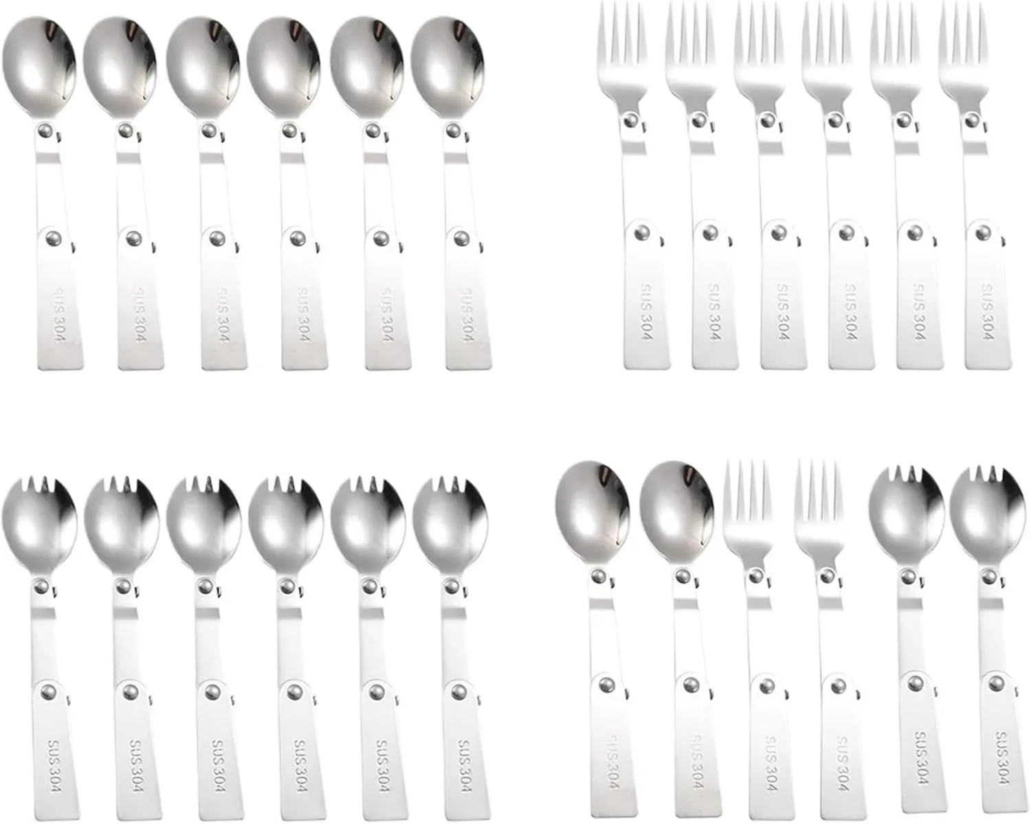 Folding Spoons 12pcs Folding Spoon Fork Set,Picnic Foldable Cutlery, Dinnerware for Camping Hiking for Thermos Container Food Containers(Spoon Fork Spork)