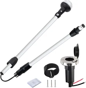 Folding Stern Light Boat Anchor Light LED Marine Navigation Lights Pole USCG 2 NM All Round White with Base 12 Volts 54 Inches