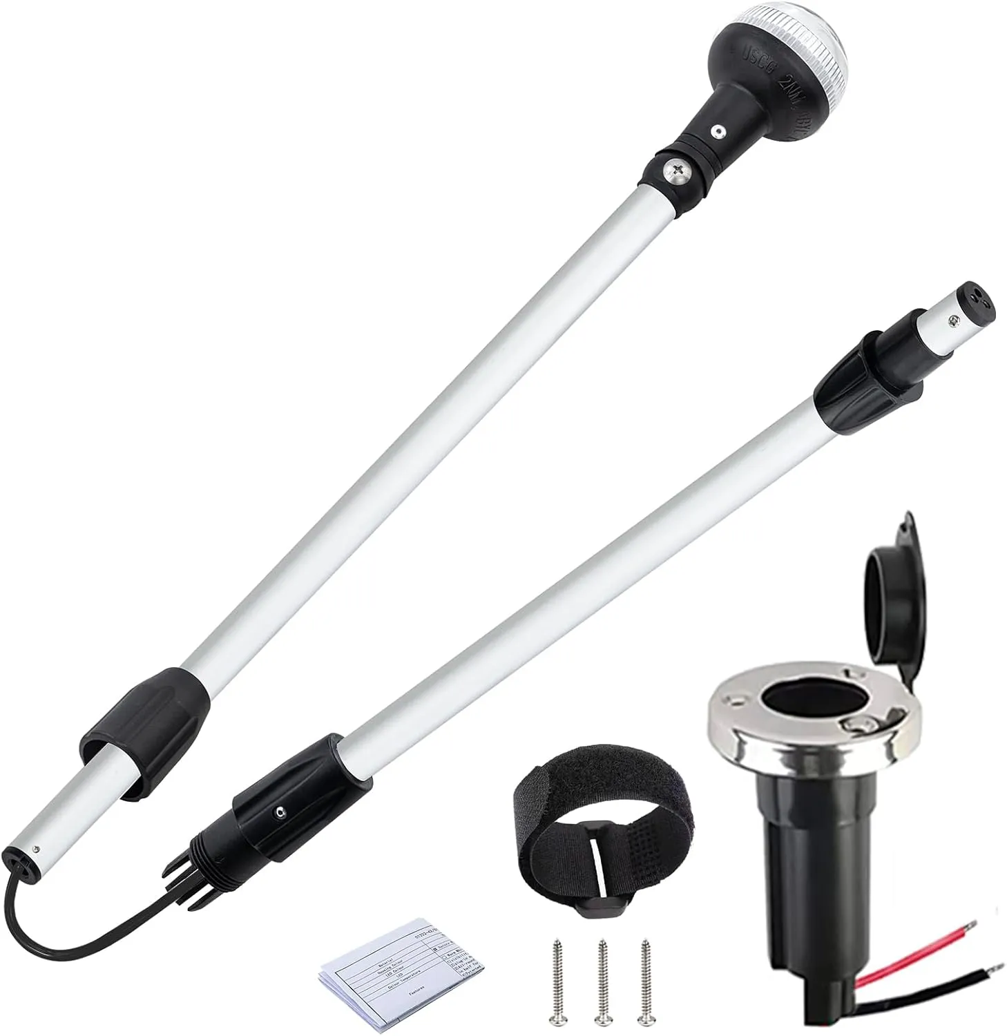 Folding Stern Light Boat Anchor Light LED Marine Navigation Lights Pole USCG 2 NM All Round White with Base 12 Volts 54 Inches