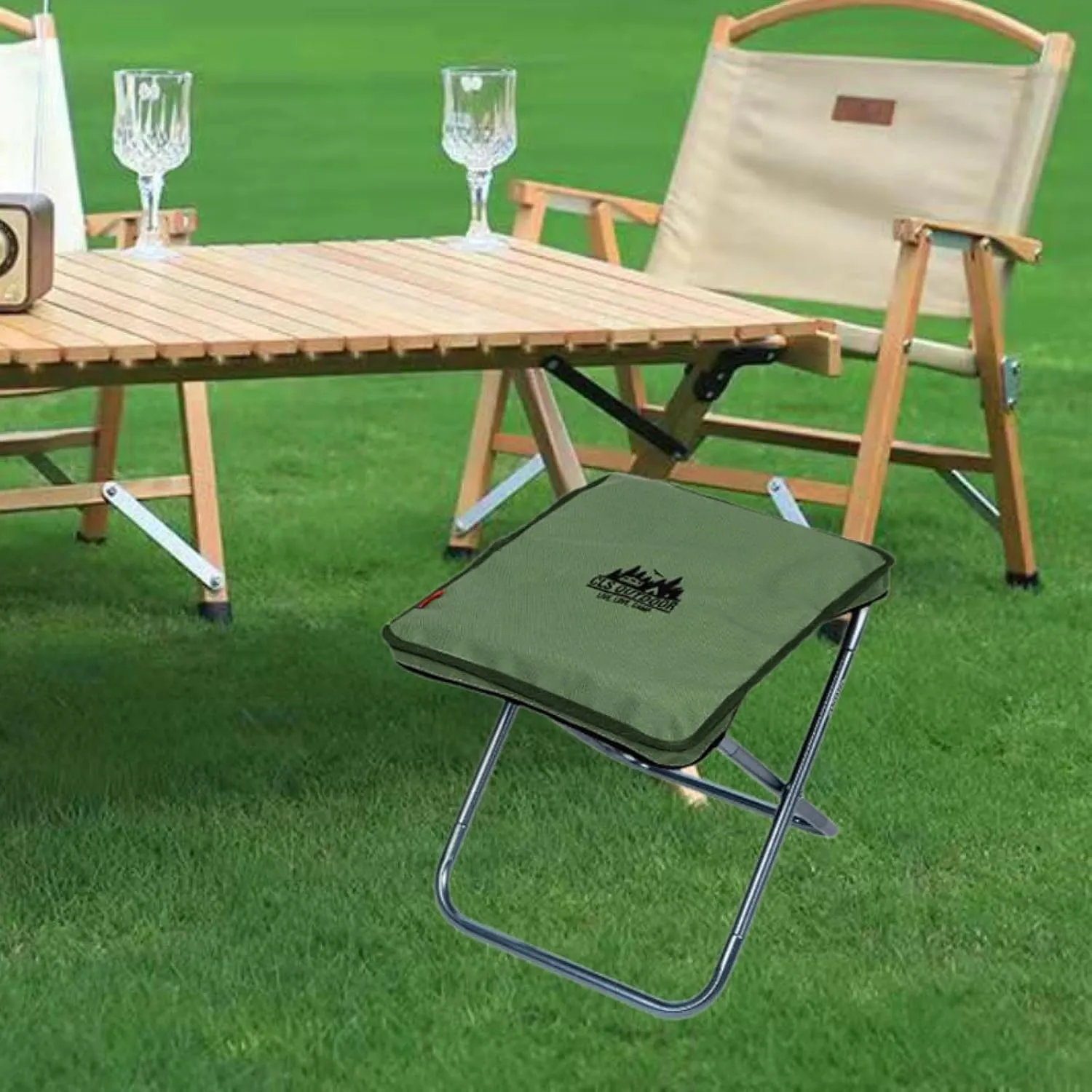 Folding Stool for Camping and Fishing, Compact Chair for Outdoor Activities, Green