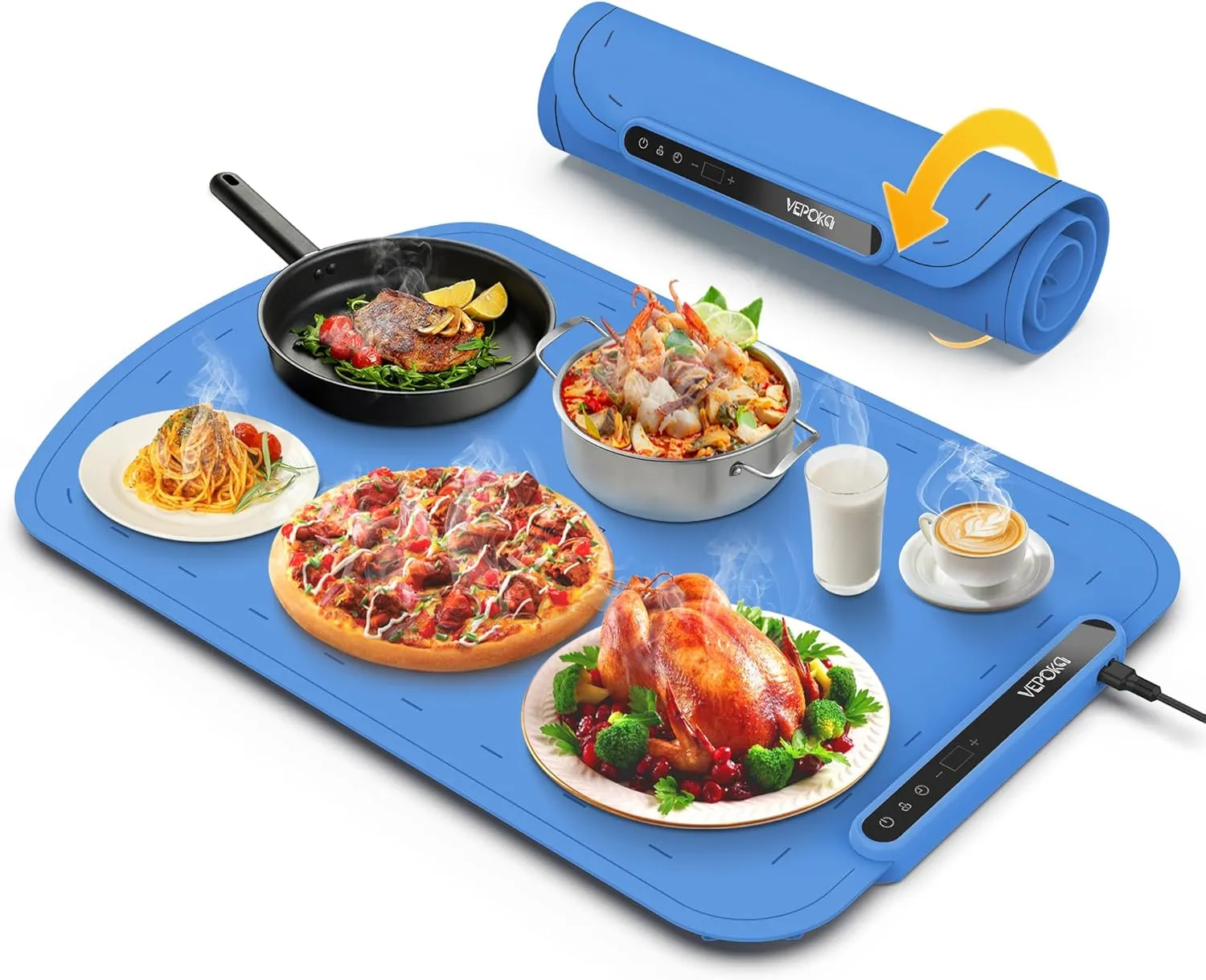 Food Warming Mat for Buffet, VEPOKA Food Warming Mats for Countertop, Silicone Heating Mat with 7 Temperature Levels& Auto Shut-Off, Food Warmers for Parties, Gatherings, Everyday Use