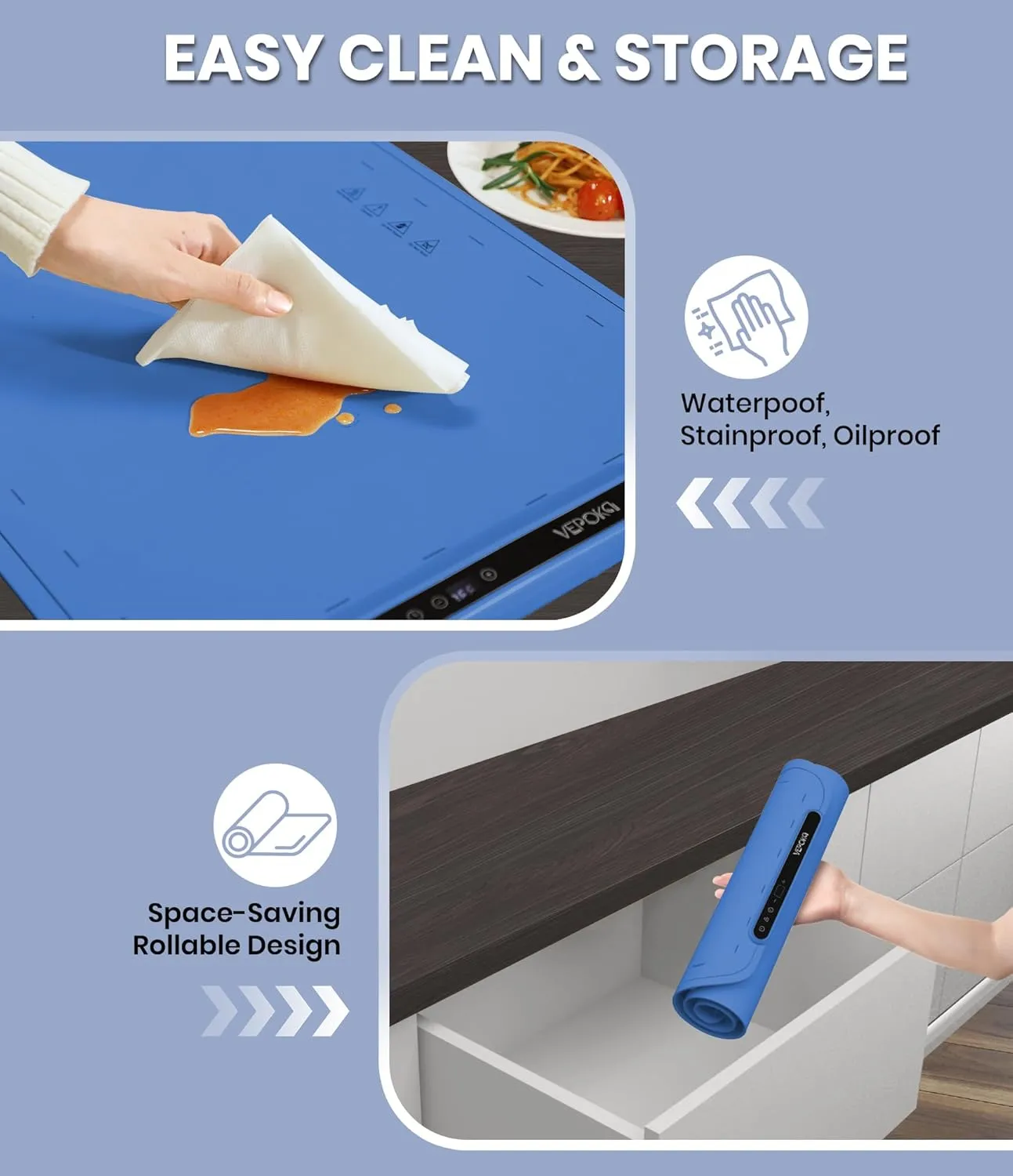 Food Warming Mat for Buffet, VEPOKA Food Warming Mats for Countertop, Silicone Heating Mat with 7 Temperature Levels& Auto Shut-Off, Food Warmers for Parties, Gatherings, Everyday Use
