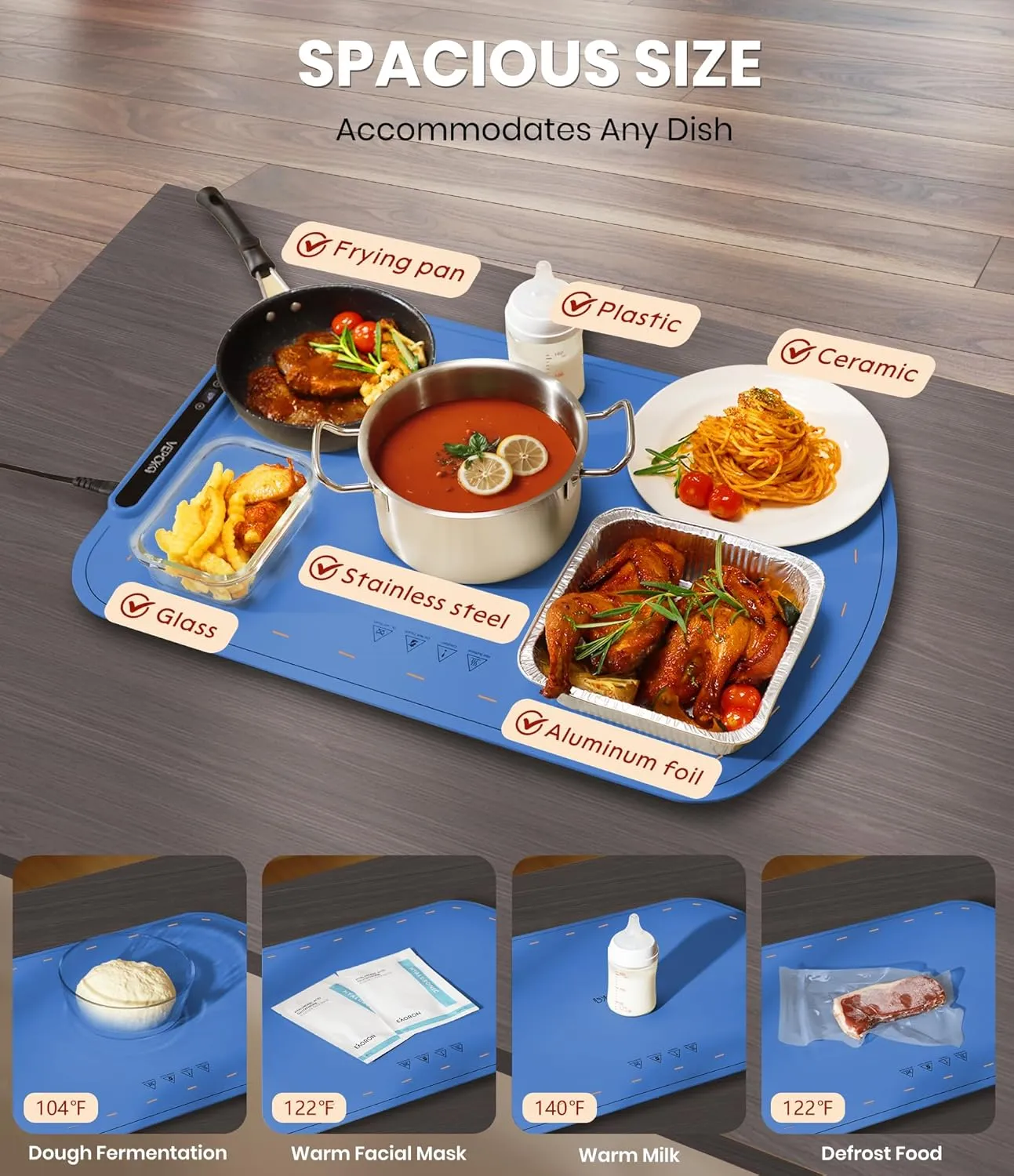 Food Warming Mat for Buffet, VEPOKA Food Warming Mats for Countertop, Silicone Heating Mat with 7 Temperature Levels& Auto Shut-Off, Food Warmers for Parties, Gatherings, Everyday Use