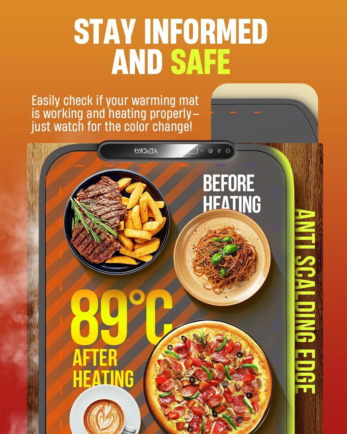 Food Warming Mat for Buffet, VEPOKA Food Warming Mats for Countertop, Silicone Heating Mat with 7 Temperature Levels& Auto Shut-Off, Food Warmers for Parties, Gatherings, Everyday Use