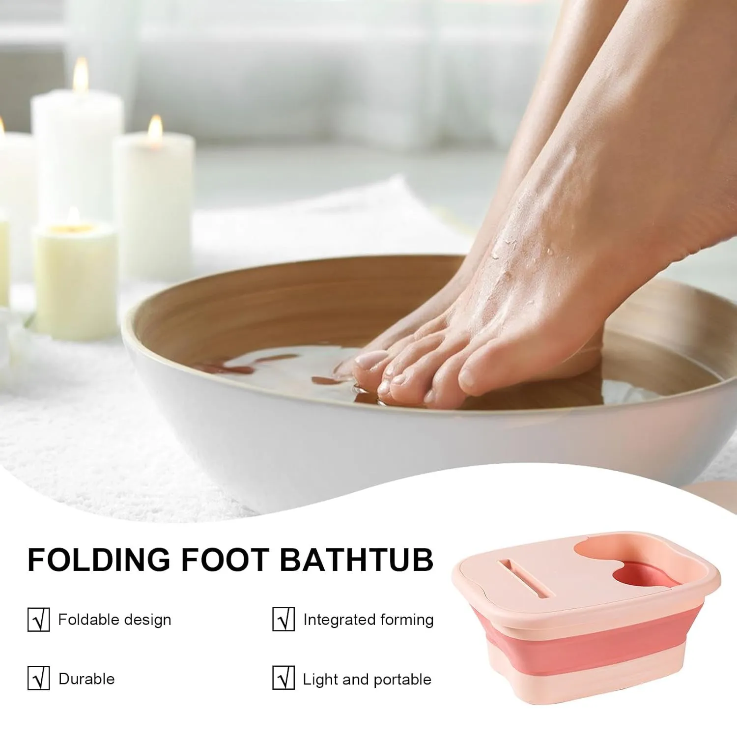 Foot Soaking Bath Basin - Leakproof Portable Pedicure Feet Tub | Foldable Pedicure Soak Tub, Multi-Purpose Foot Soaker Tub, Foot Massage Bucket for Foot, Refer to description, Pink