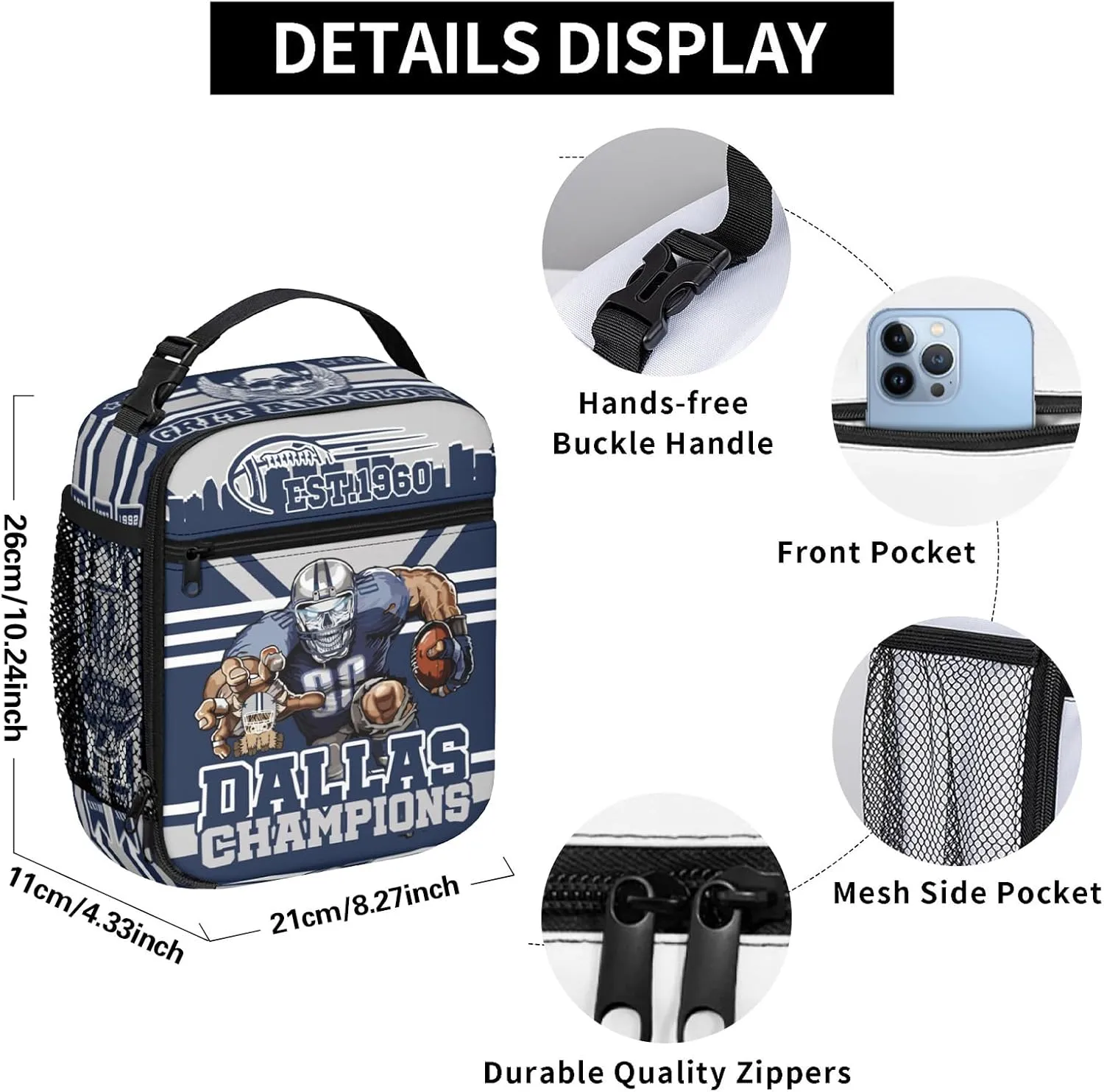 Football Insulated Lunch Box for Kids Boys Girls, Football Gifts Lunch Bag, Reusable Insulated Tote bags, Football Lunchbox for Men Women