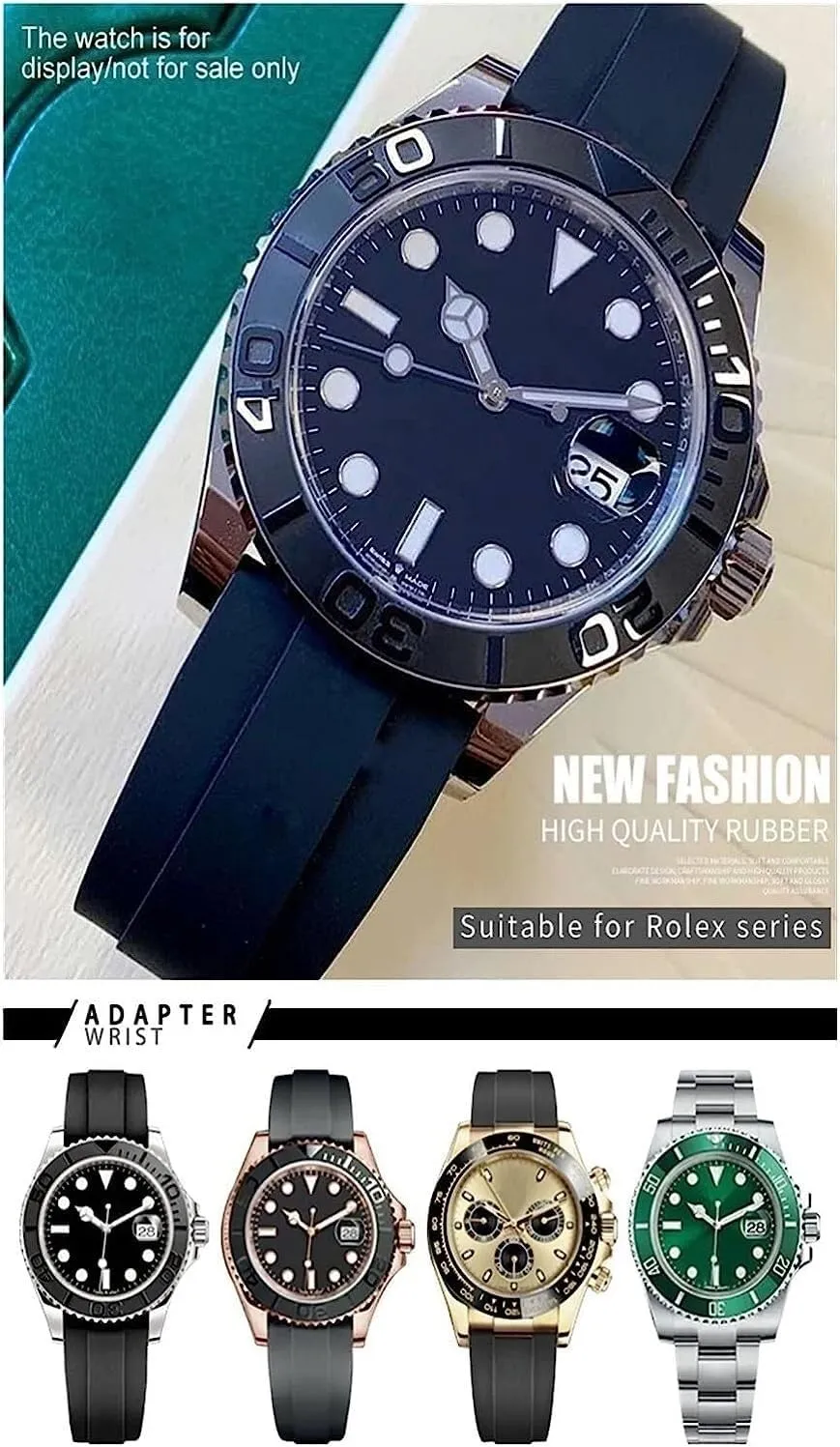 For Rolex Rubber Watch Strap With Stainless Steel Buckle Arc Joints Watch Bands 20mm 21mm