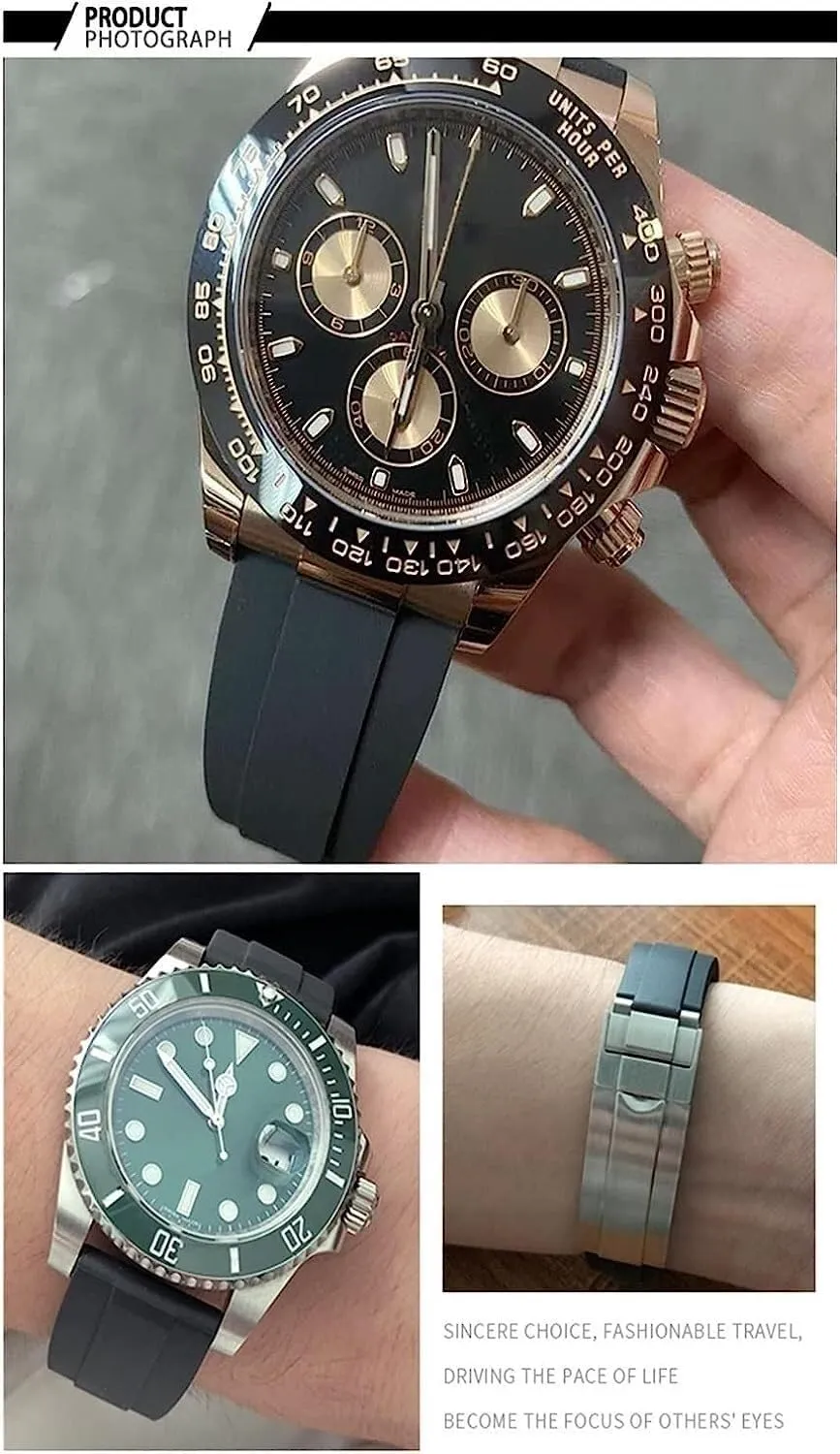For Rolex Rubber Watch Strap With Stainless Steel Buckle Arc Joints Watch Bands 20mm 21mm
