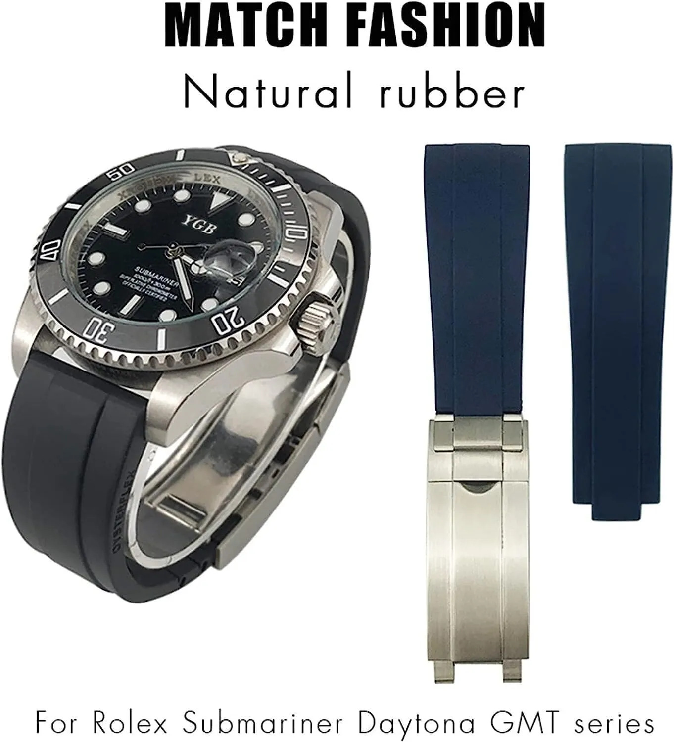 For Rolex Rubber Watch Strap With Stainless Steel Buckle Arc Joints Watch Bands 20mm 21mm