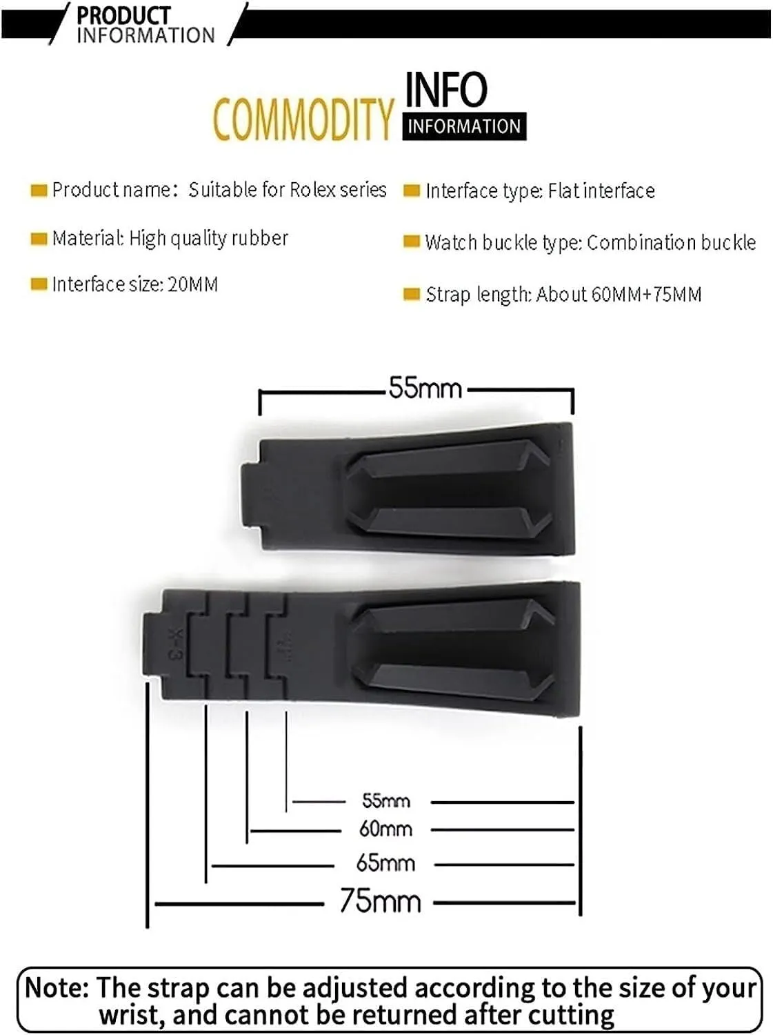 For Rolex Rubber Watch Strap With Stainless Steel Buckle Arc Joints Watch Bands 20mm 21mm