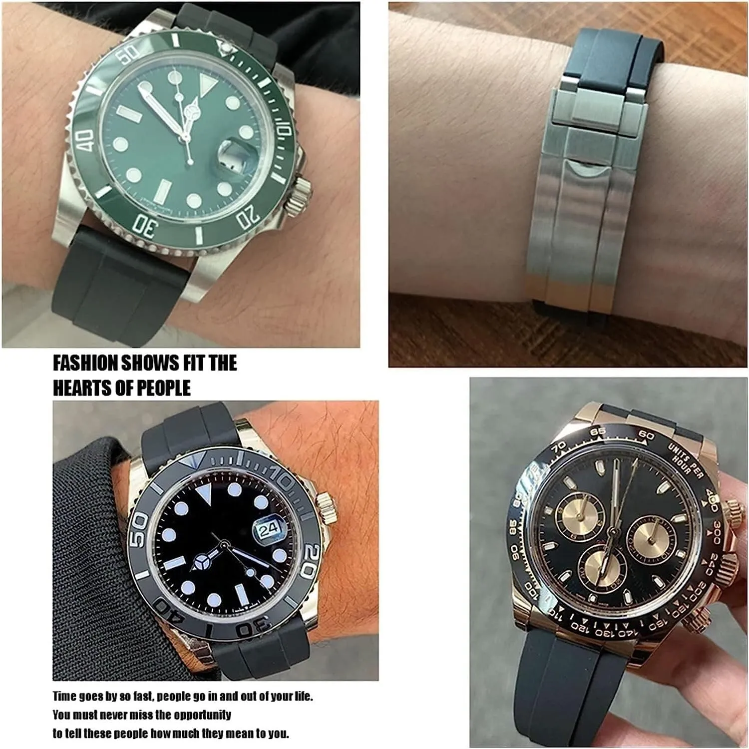 For Rolex Rubber Watch Strap With Stainless Steel Buckle Arc Joints Watch Bands 20mm 21mm