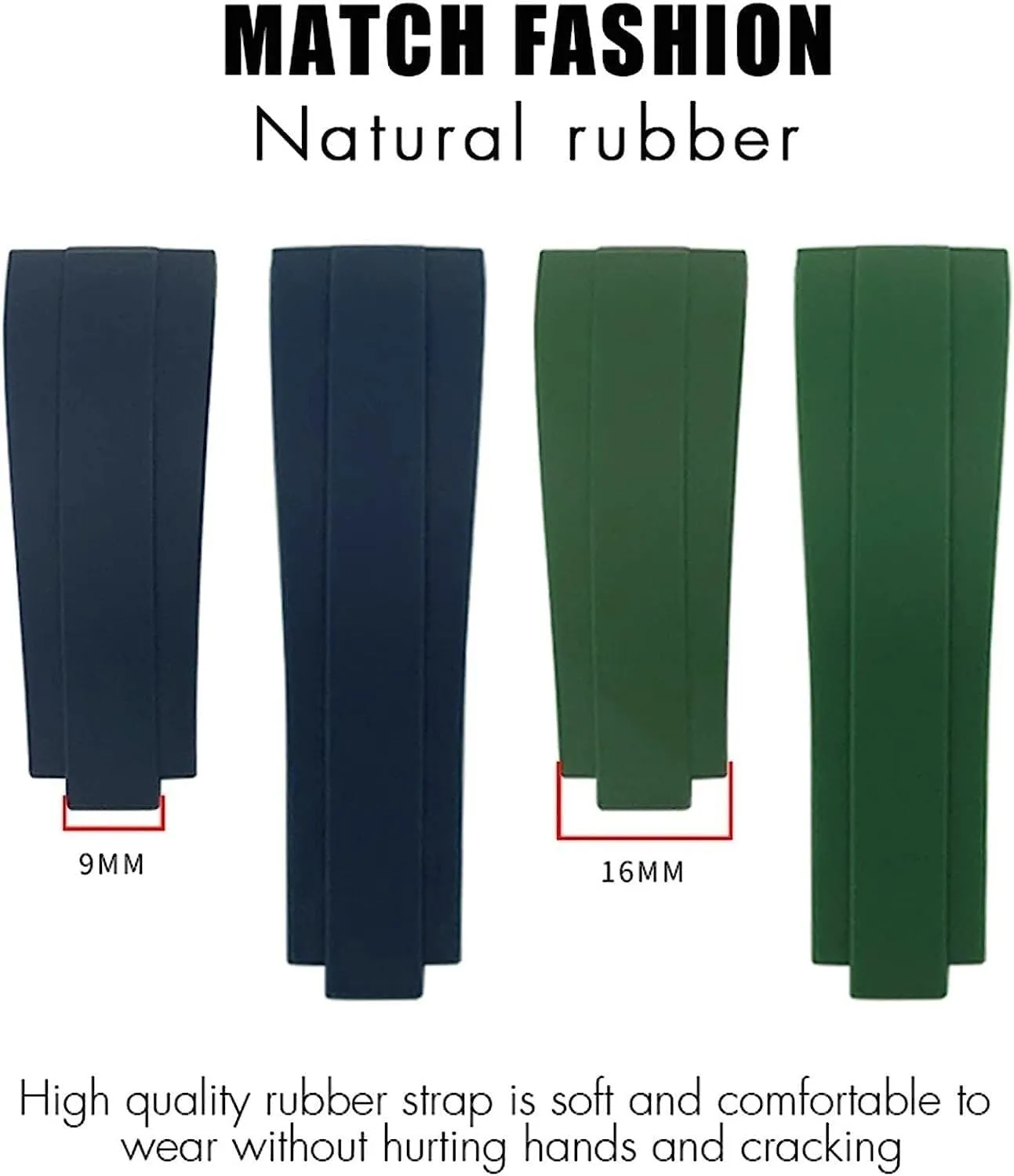 For Rolex Rubber Watch Strap With Stainless Steel Buckle Arc Joints Watch Bands 20mm 21mm