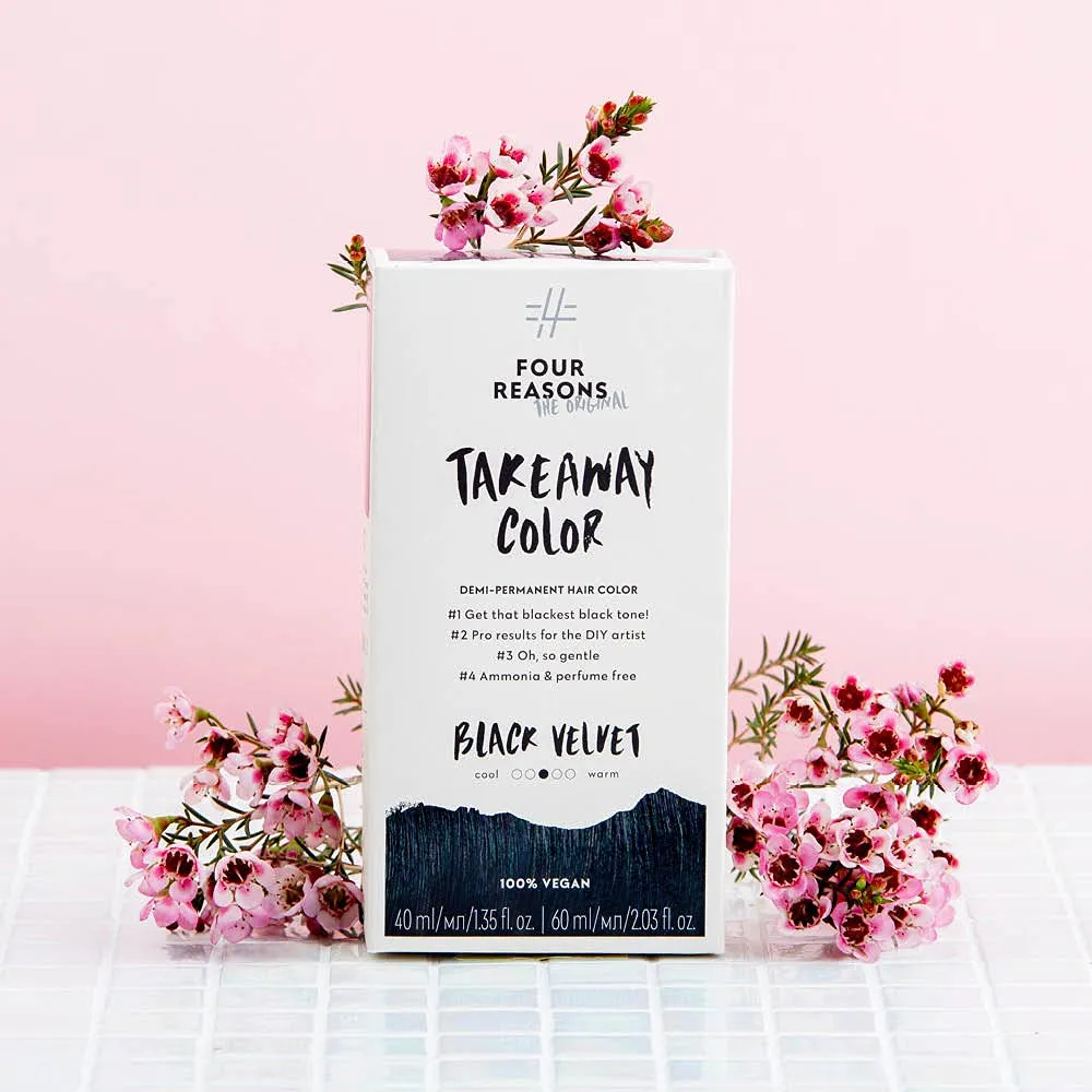 Four Reasons Original Takeaway Color - Black Velvet - 1.0 Black - Demi-Permanent Hair Color - Ammonia-Free and Fragrance-Free Hair Dye - 100% Vegan & Cruelty Free