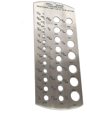 Fractional Drill Gauge Drill Bit Gauge Stainless Steel Drill Gauge 29 Holes Metal Drill Size Gauge Tool for 1/16 Inch to 1/2 Inch Size Bits Measurement, Silver