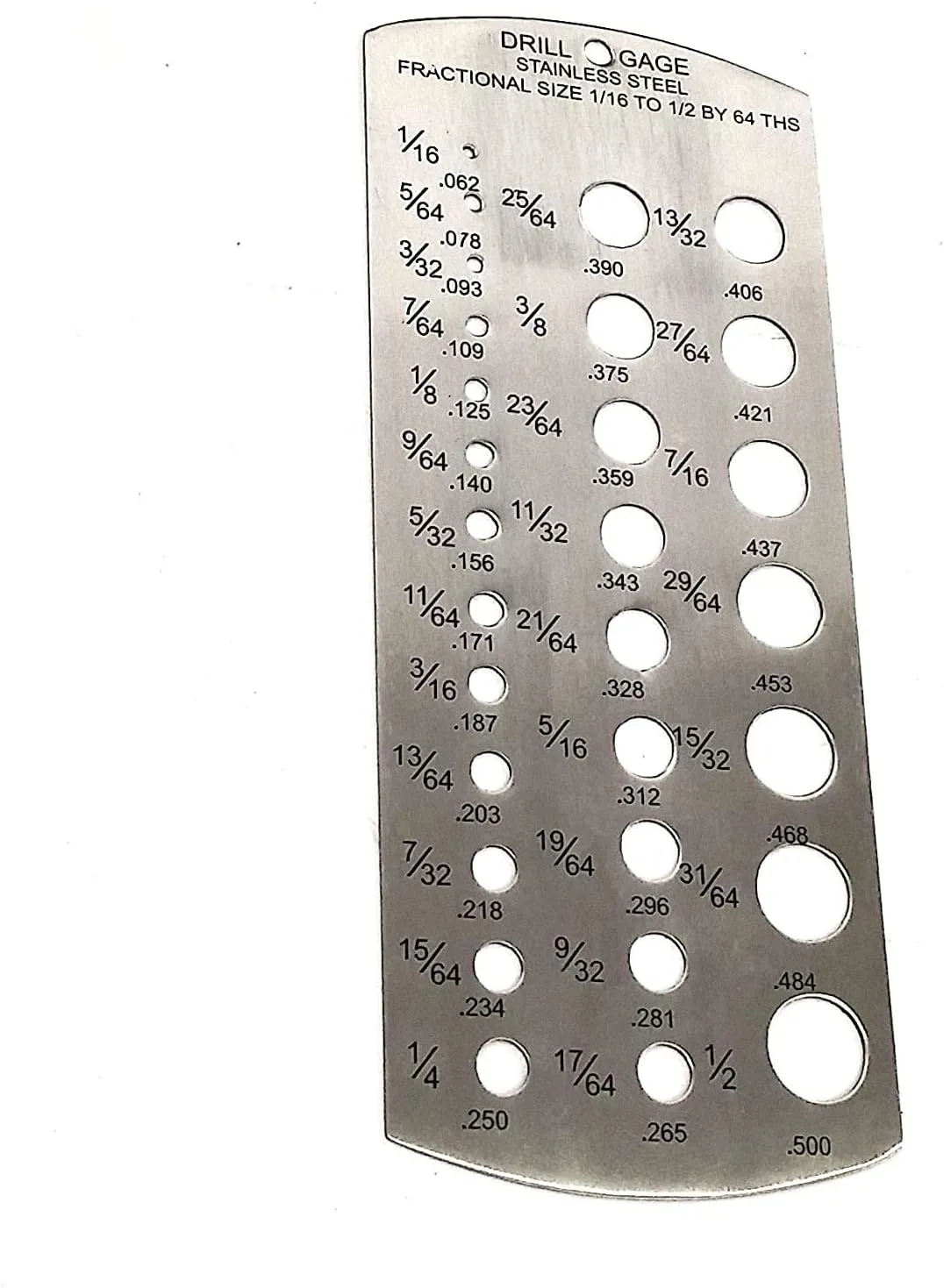 Fractional Drill Gauge Drill Bit Gauge Stainless Steel Drill Gauge 29 Holes Metal Drill Size Gauge Tool for 1/16 Inch to 1/2 Inch Size Bits Measurement, Silver