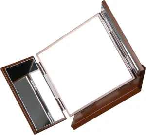 FRCOLOR 1pc Carve Three-Sided Vanity Mirror Desktop Makeup Mirror Reflection Wooden Base Vintage Design for Makeup Application and Grooming
