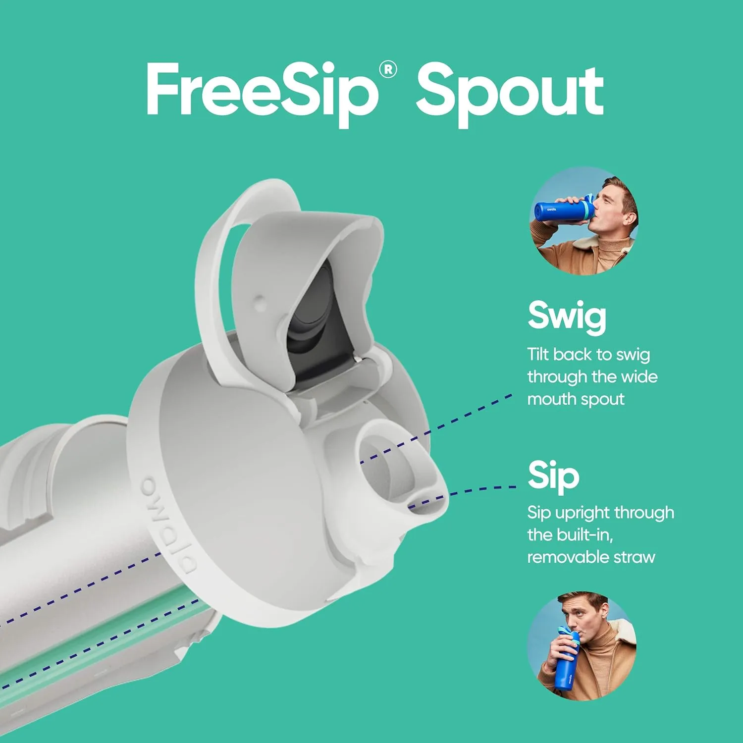 FreeSip Clear Tritan Plastic Water Bottle with Straw, BPA-Free Sports Water Bottle, Great for Travel, 25 Oz, Shy Marshmallow