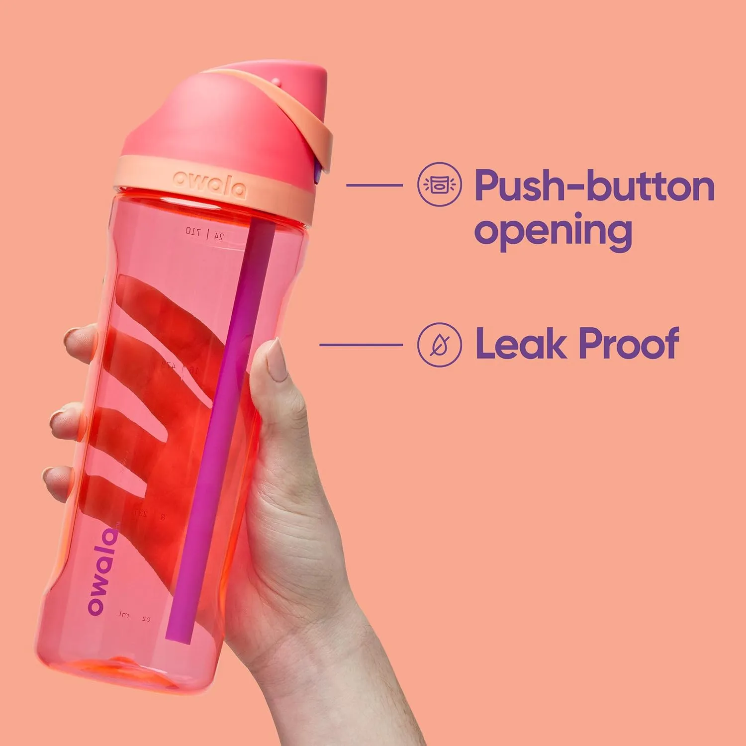 FreeSip Clear Tritan Plastic Water Bottle with Straw, BPA-Free Sports Water Bottle, Great for Travel, 25 Oz, Shy Marshmallow