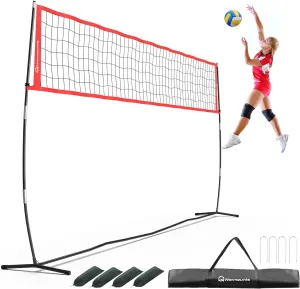 Freestanding Volleyball Net,18ft Portable Volleyball Net for Backyard or Outdoor, Height Adjustable for Serving,Passing,Hitting,Volley Ball Training Equipment Set w/Carry Bag