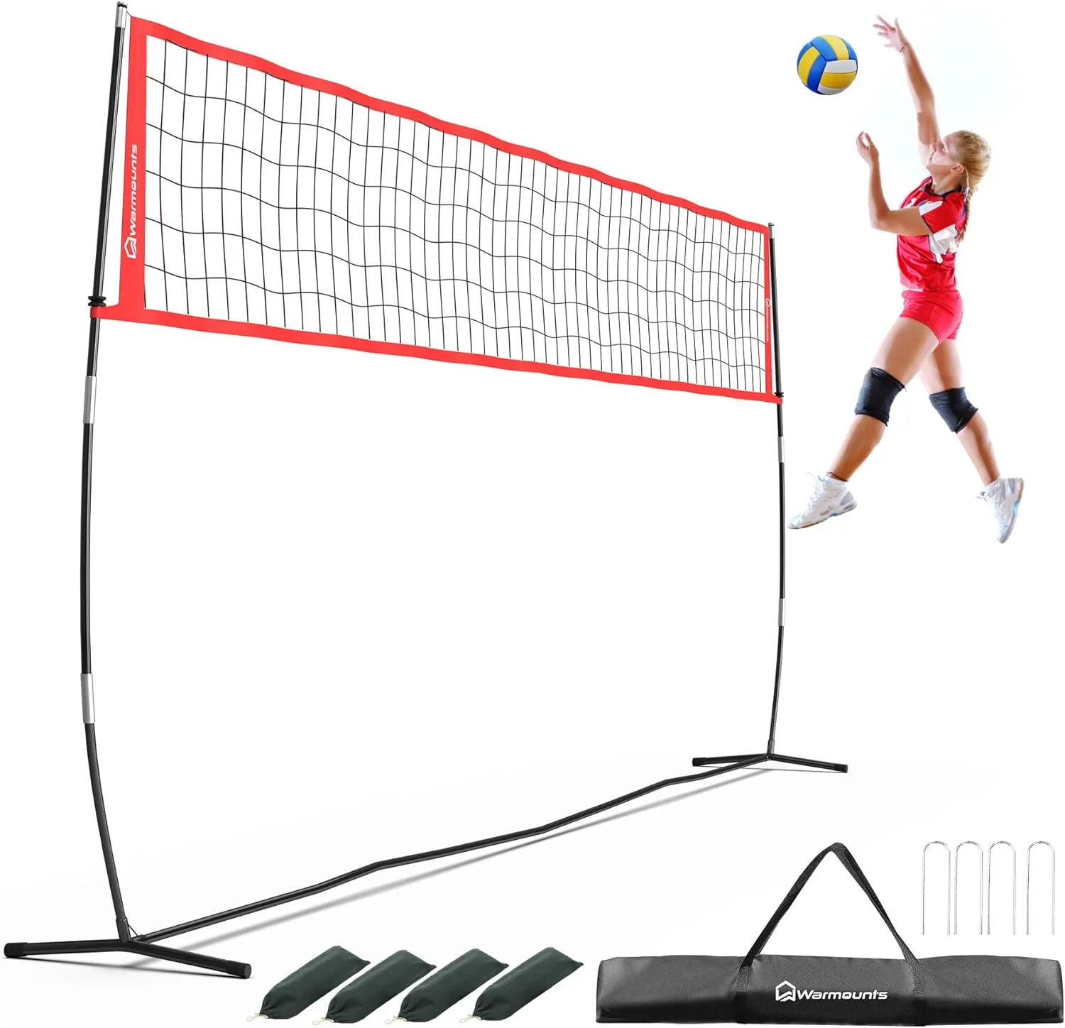 Freestanding Volleyball Net,18ft Portable Volleyball Net for Backyard or Outdoor, Height Adjustable for Serving,Passing,Hitting,Volley Ball Training Equipment Set w/Carry Bag