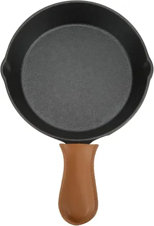 Frying Pan, Nonstick Round Grill Cookware, Coating Pig Iron Barbecue Camping Pan with Anti Scald PU Cover Camping Skillet for Outdoor Hiking
