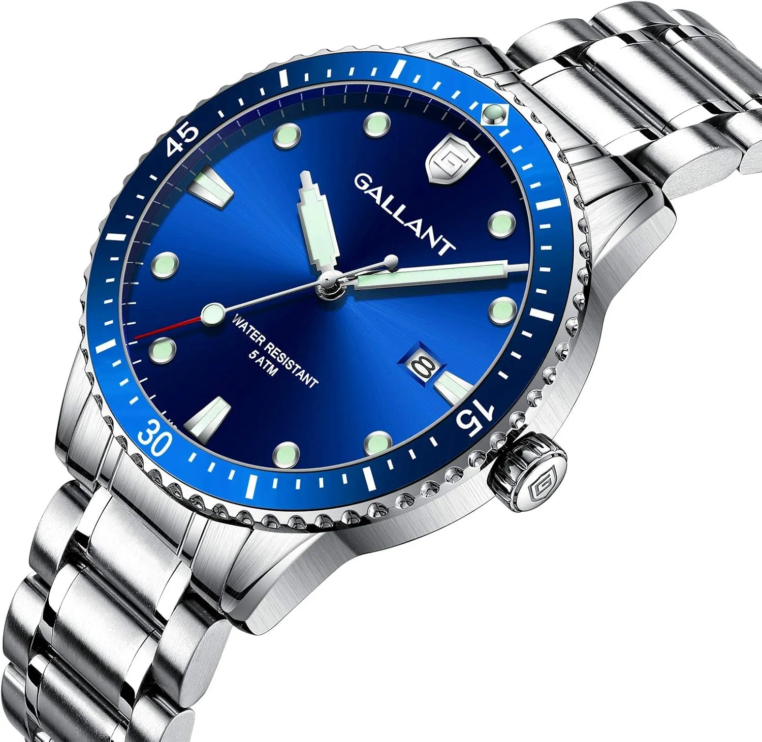 G GALLANT Mens Watch Quartz Analog Watches with Stainless Steel Band Metal Wrist Watch for Men Calendar Date 5ATM Waterproof Watches Business Casual Dress