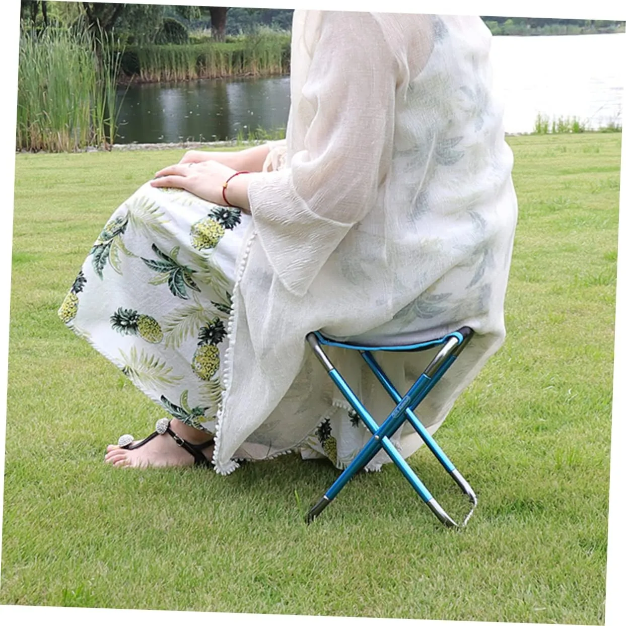 GANAZONO Folding Stool Camping Accessories Camping Mat Camping Chairs for Adults Chaise Sand Camping Stools Portable Backpack Chair Beach Tent Lounger Cloth Blue