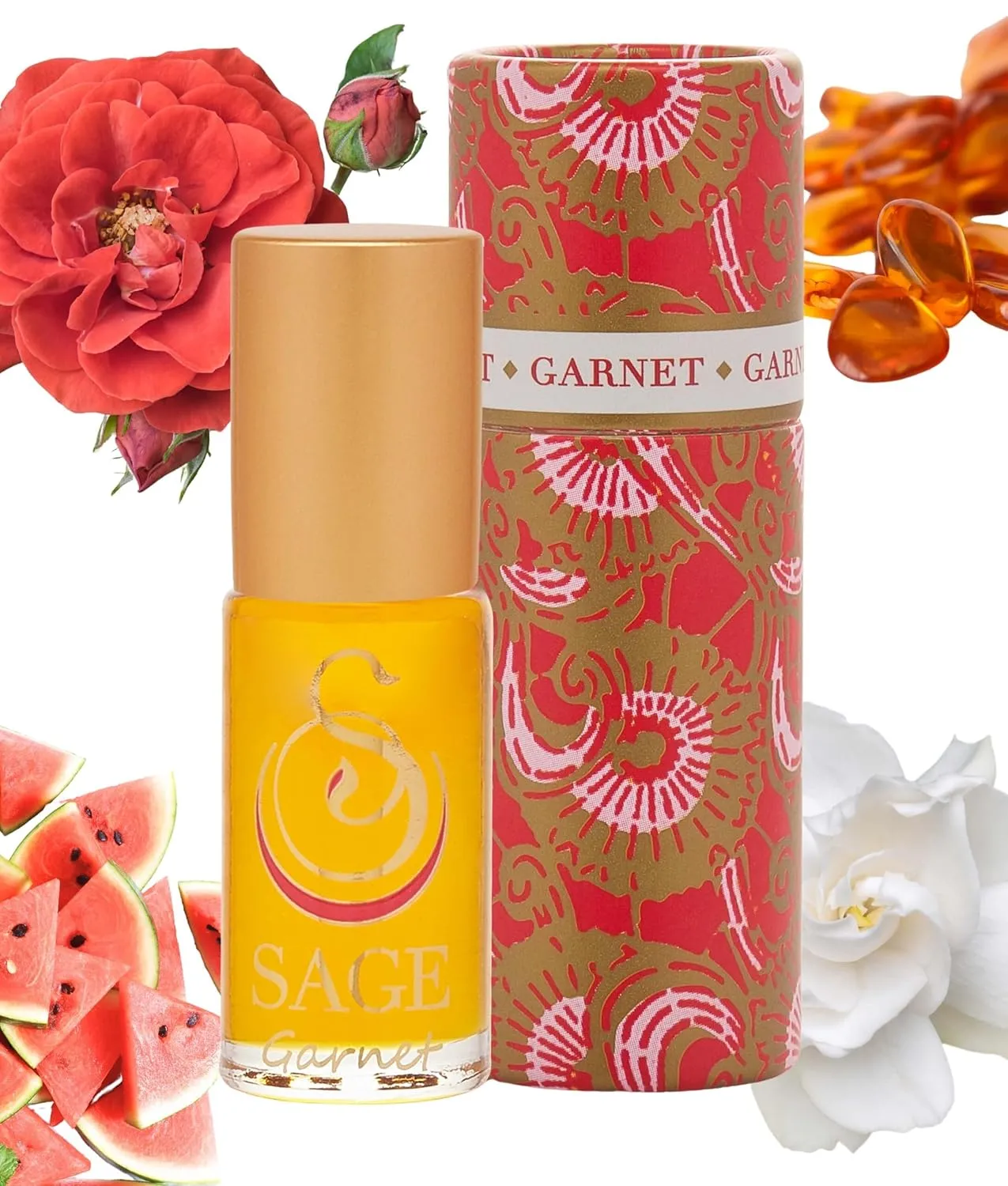 Garnet Perfume Oil Roll-On by Sage- 1/8 oz, Vegan & Cruelty-Free, Earthy Scent, Moroccan Rose, Amber, Egyptian Musk - Made in USA