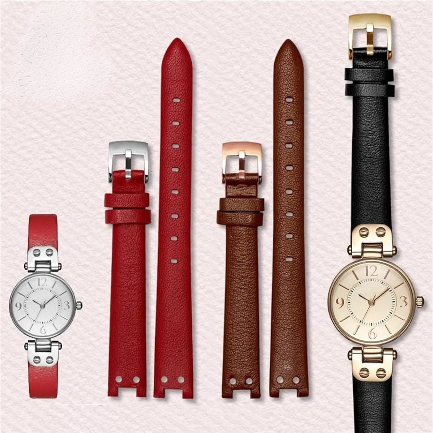 Genuine Leather Watch Strap for Anne Klein Notch AK Girl Simple Elegant Belt Small Dial Retro Watch Band