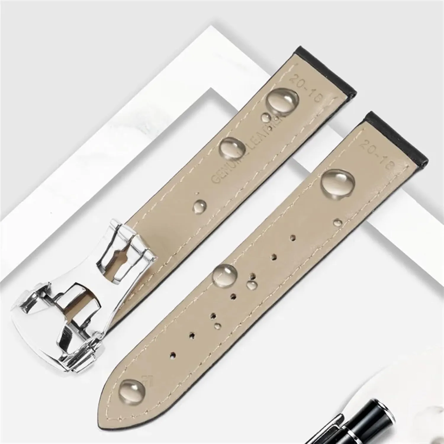 Genuine Leather Watchband For Omega 300/150 Watch Strap With Folding Buckle Accessories Wrist Band