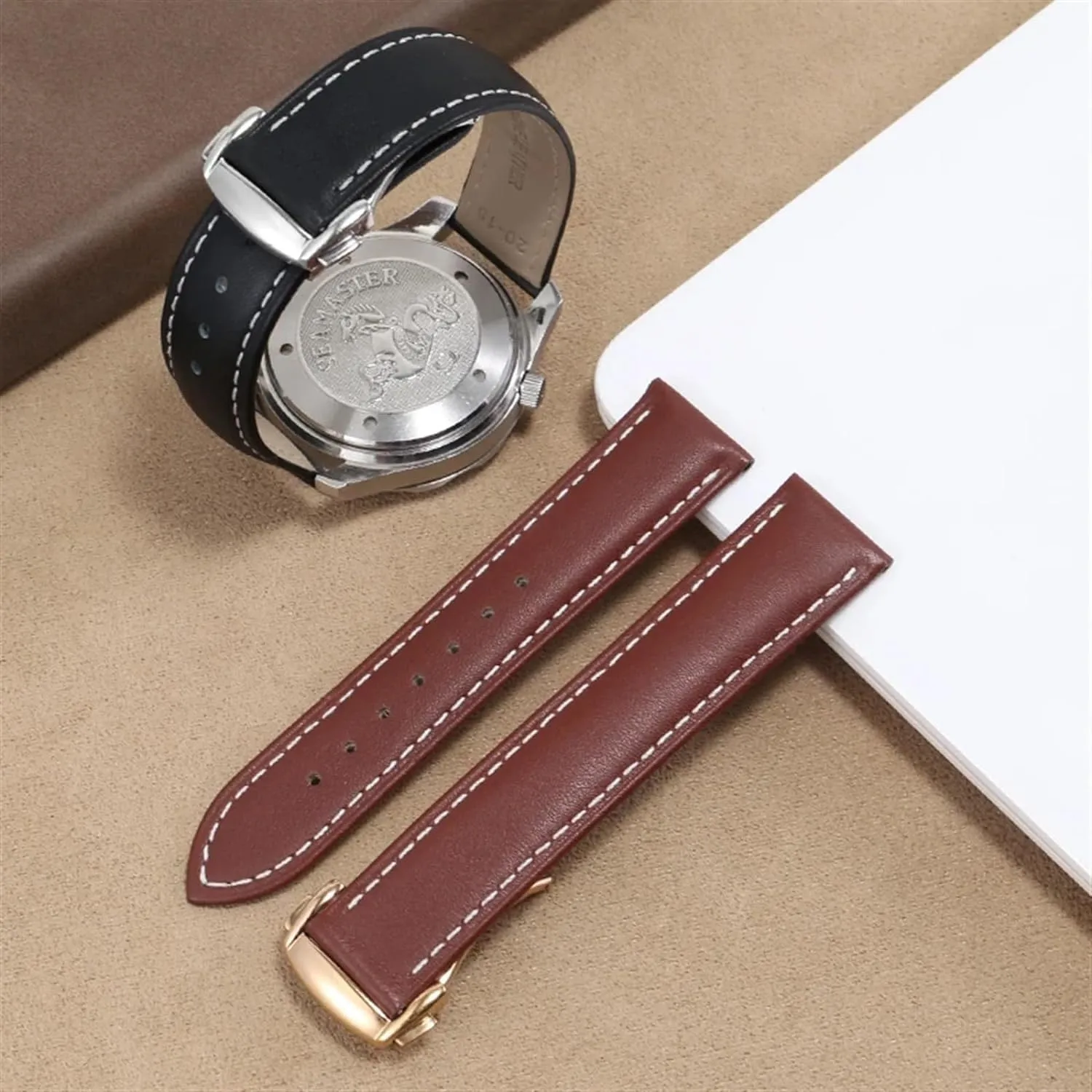 Genuine Leather Watchband For Omega 300/150 Watch Strap With Folding Buckle Accessories Wrist Band