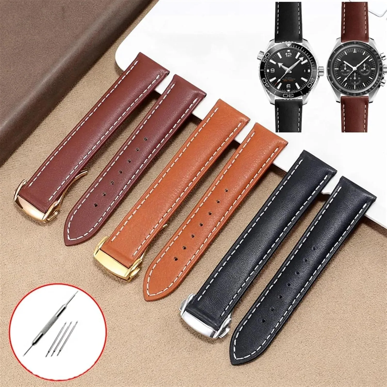 Genuine Leather Watchband For Omega 300/150 Watch Strap With Folding Buckle Accessories Wrist Band