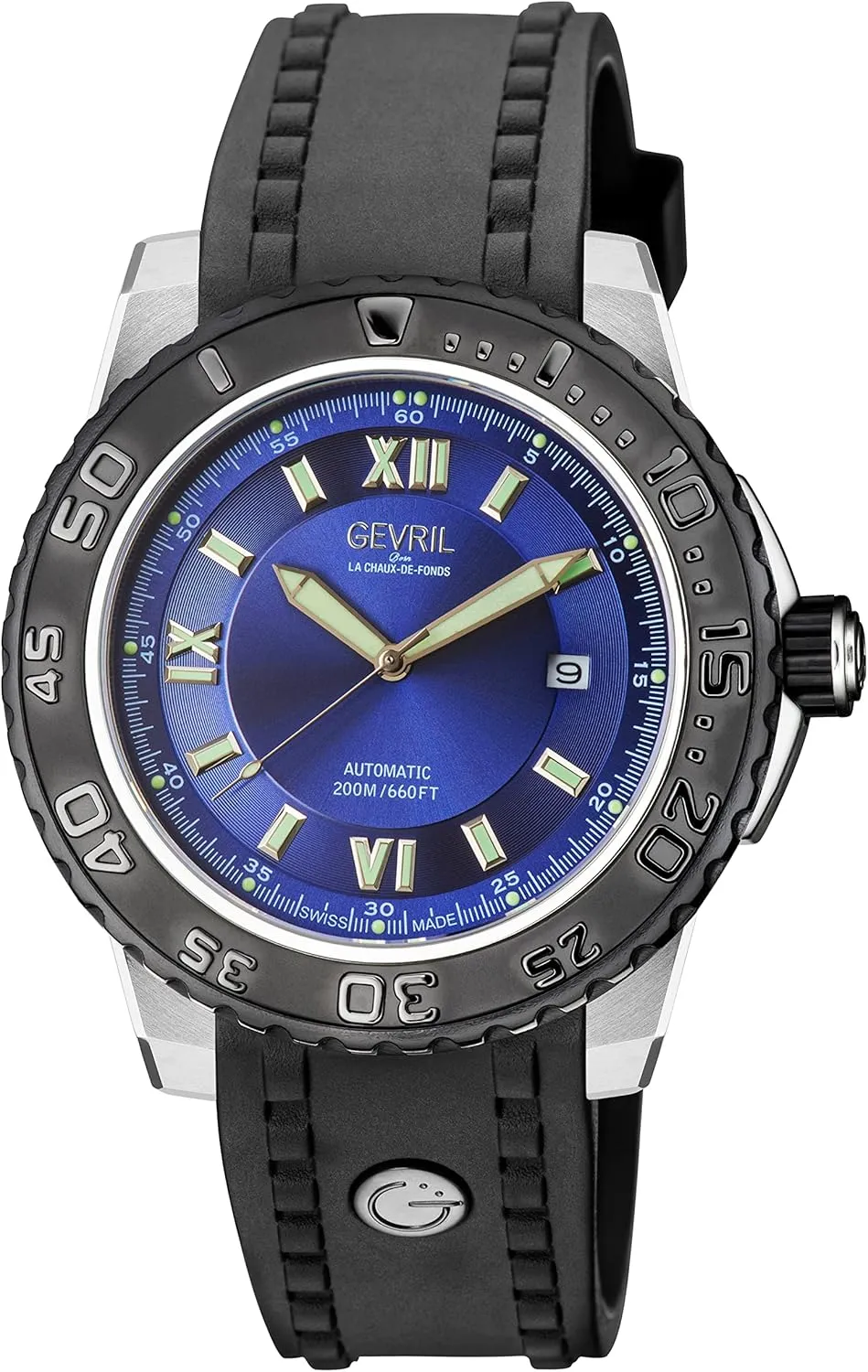 Gevril Seacloud Men's Automatic Watch, Genuine Rubber Strap with Buckle