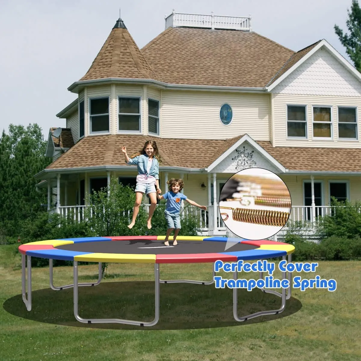 Giantex Trampoline Pad, 8ft 10ft 12ft 14ft 15ft 16ft Trampoline Replacement Safety Pad, No Holes for Pole, Waterproof Trampoline Accessories Spring Cover