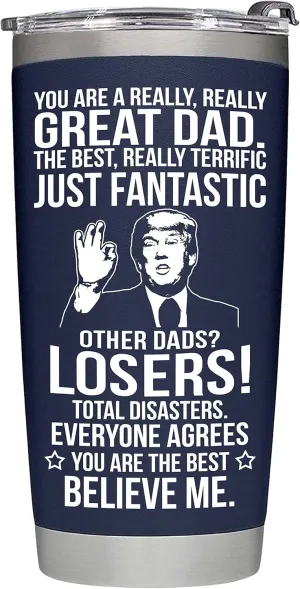 Gifts for Dad from Daughter, Son, Kids on Fathers Day, Christmas, Birthday - Funny Fathers Day Tumbler - Present for Father - Dad Tumbler 20oz, Navy Insulated Stainless Steel