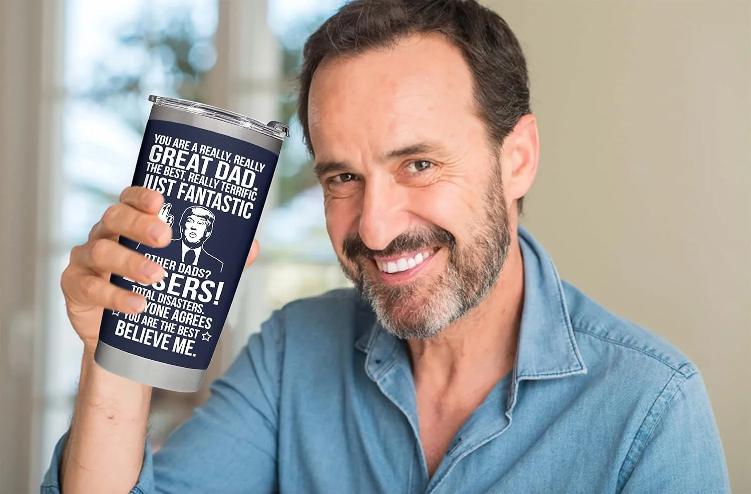 Gifts for Dad from Daughter, Son, Kids on Fathers Day, Christmas, Birthday - Funny Fathers Day Tumbler - Present for Father - Dad Tumbler 20oz, Navy Insulated Stainless Steel