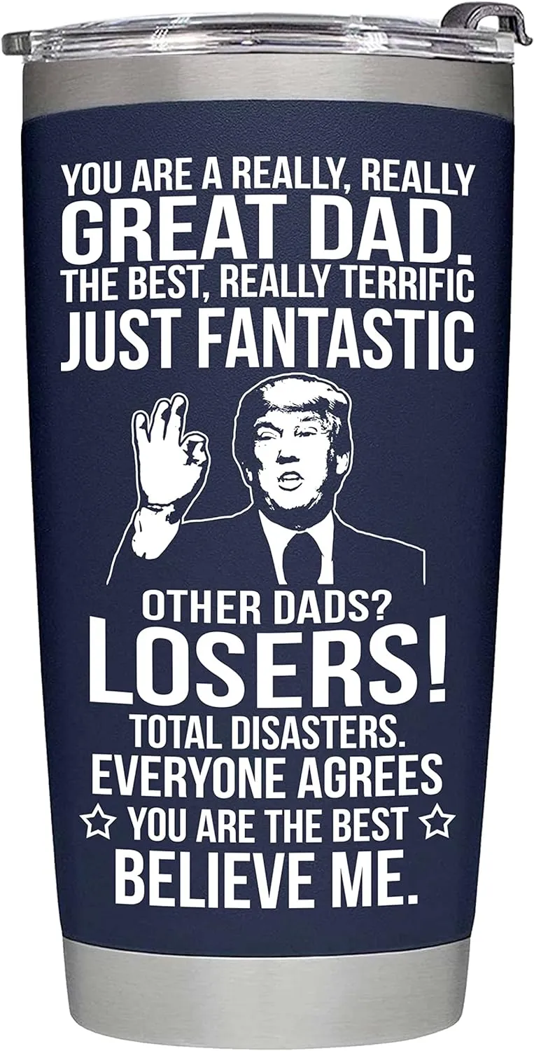 Gifts for Dad from Daughter, Son, Kids on Fathers Day, Christmas, Birthday - Funny Fathers Day Tumbler - Present for Father - Dad Tumbler 20oz, Navy Insulated Stainless Steel