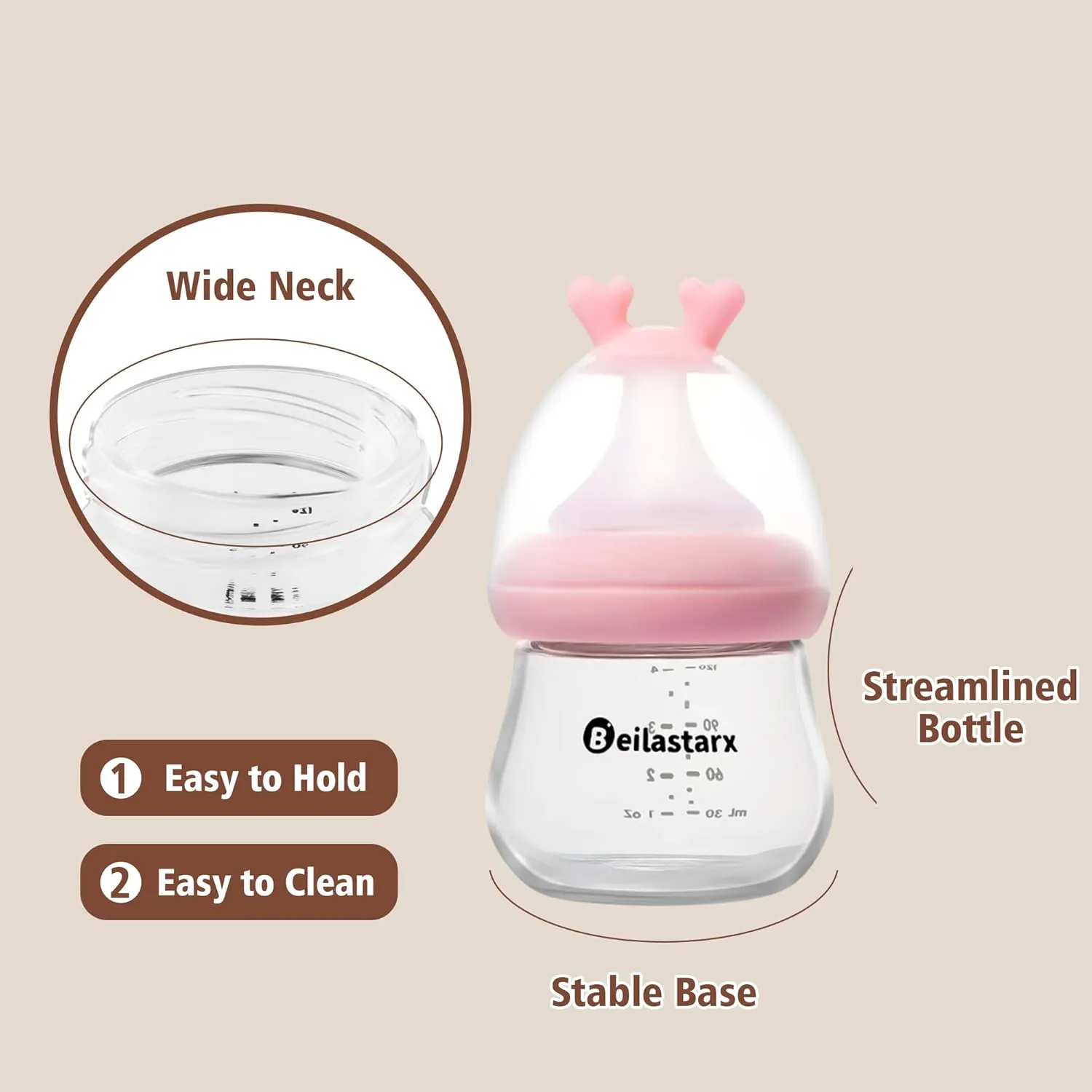 Glass Baby Bottles with Natural Response Nipple Size SS - Anti Colic Baby Bottles Wide Neck Slow Flow Baby Bottle (Multicolor, 4oz (Pack of 2))