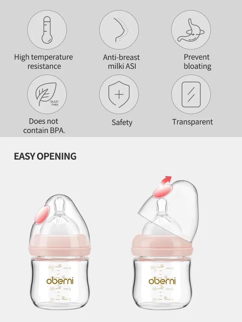 Glass Baby Bottles,Anti Colic Breastfeeding Bottle with Natural Response Nipple Size S,Wide Neck Slow Flow Baby Bottle for Baby,Newborn,Preemie 0-3 0-6 Month,BPA Free (Pink, 2 Pack, 5 Ounce)