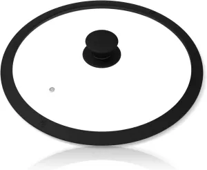 Glass Lid for Pans, Pots and Skillets Ventd Tempered Glass Lid with Heat Resistant Silicone Rim Fits 12" Diameter Cookware, Dishwasher Safe, Black