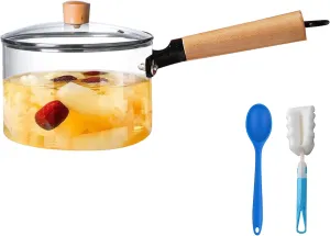 Glass Pot for Stove Top,60Oz/1.8L Clear Glass Pot Set for Cooking,Saucepan with Cover,Heat-resistant Simmer Pot for Pasta,Soup,Milk,Cookware with Lid and Dual Handle