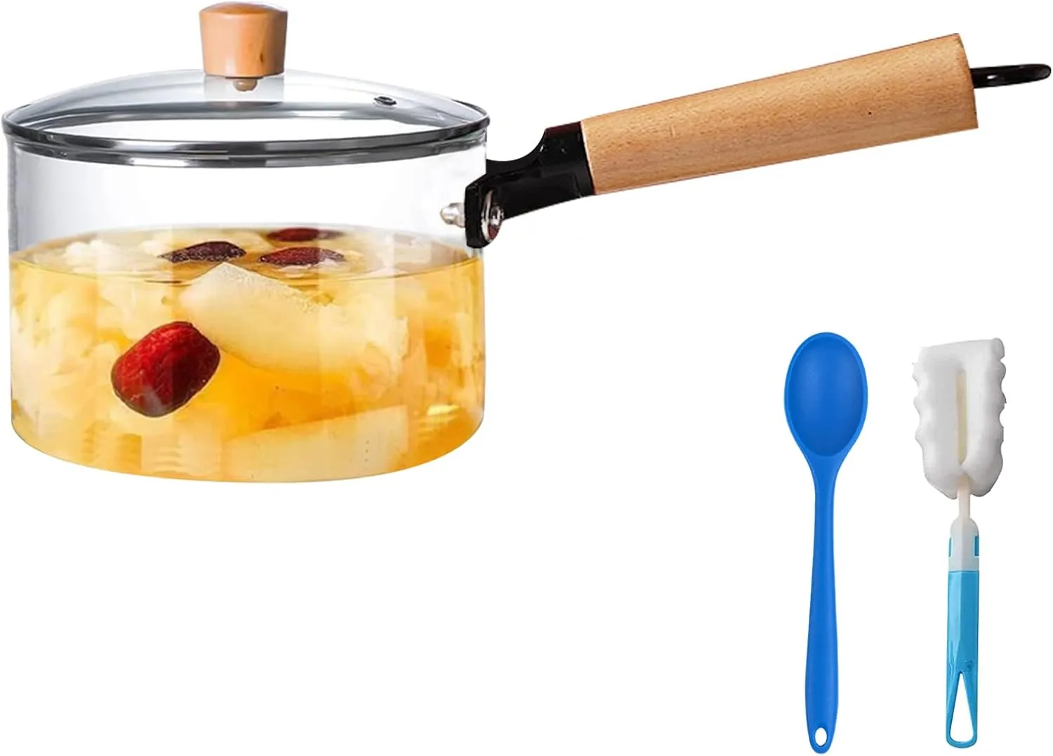 Glass Pot for Stove Top,60Oz/1.8L Clear Glass Pot Set for Cooking,Saucepan with Cover,Heat-resistant Simmer Pot for Pasta,Soup,Milk,Cookware with Lid and Dual Handle