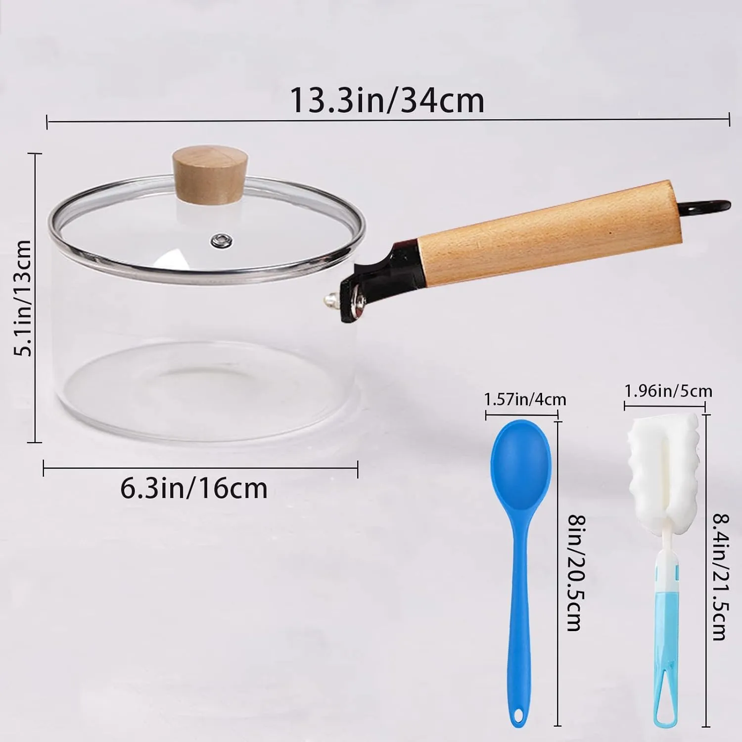 Glass Pot for Stove Top,60Oz/1.8L Clear Glass Pot Set for Cooking,Saucepan with Cover,Heat-resistant Simmer Pot for Pasta,Soup,Milk,Cookware with Lid and Dual Handle