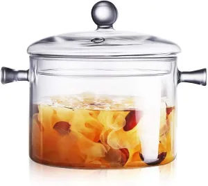 Glass Saucepan with Cover, 1.5L/50 FL OZ Heat-resistant Glass Stovetop Pot and Pan with Lid, The Best Handmade Glass Cookware Set Cooktop Safe for Pasta Noodle, Soup, Milk, Baby Food