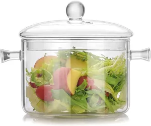 Glass Saucepan with Cover,1.5L/50 OZ Heat-resistant Glass Stovetop Pot and Pan with Lid, The Best Handmade Glass Cookware Set Cooktop Safe for Pasta Noodle, Soup, Milk, Baby Food